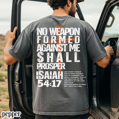 Christian Mens Shirt Comfort Colors No Weapon Formed Against Me Shall Prosper TShirt Faith Over Fear Tee Religious T-Shirt For Dad Husband