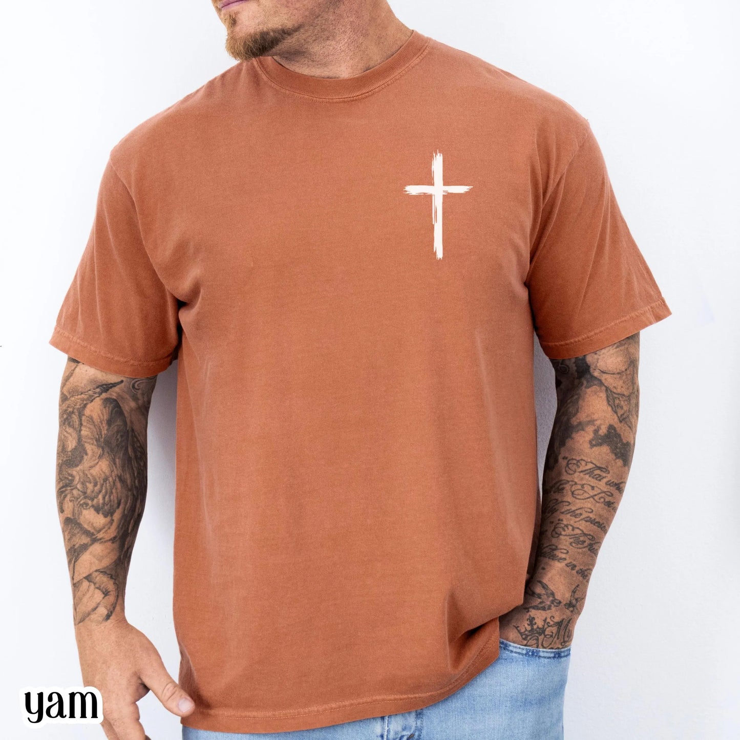 Mens Christian Comfort Colors Shirt Cast All Your Cares Lord 1 Peter 5:7 Nature River Fishing Boat Tee Faith Bible Verse Religious T-Shirt
