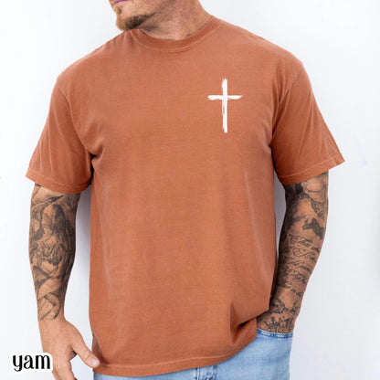 Mens Christian Comfort Colors Shirt Cast All Your Cares Lord 1 Peter 5:7 Nature River Fishing Boat Tee Faith Bible Verse Religious T-Shirt