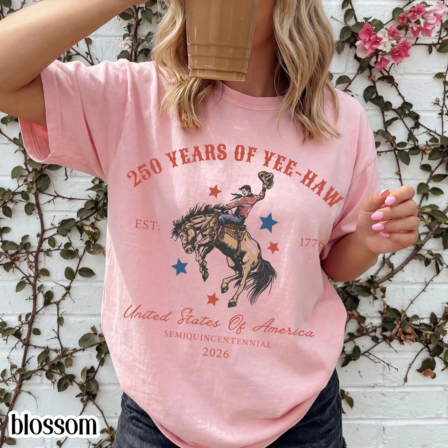 Comfort Colors 4th of July Shirt, 250 Year Anniversary Shirt, Fourth of July T-Shirt, USA Yee Haw Cowboy Tee for 4th of July Rodeo Party