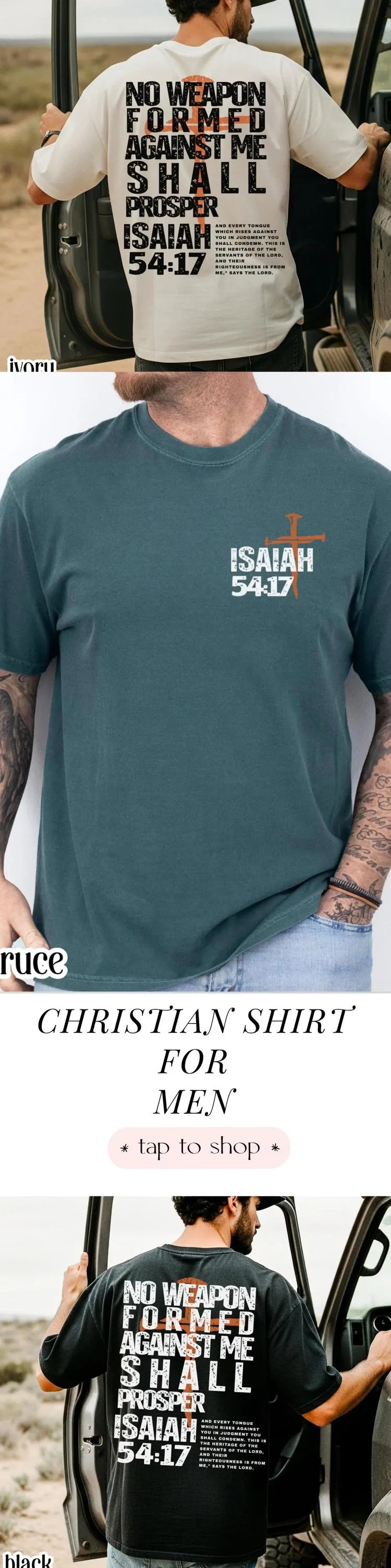Christian Mens Shirt Comfort Colors No Weapon Formed Against Me Shall Prosper TShirt Faith Over Fear Tee Religious T-Shirt For Dad Husband