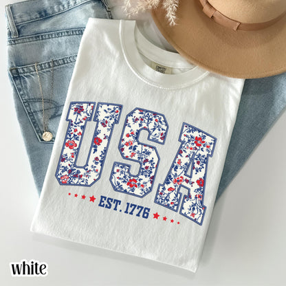 Comfort Colors 4th of July Shirt, USA Shirt, Fourth of July Shirt, American Flag Shirt, American Citizen Shirt, Floral United States Shirt