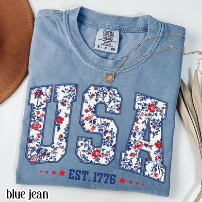 Comfort Colors 4th of July Shirt, USA Shirt, Fourth of July Shirt, American Flag Shirt, American Citizen Shirt, Floral United States Shirt