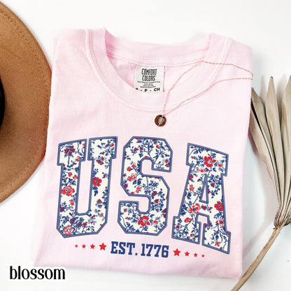 Comfort Colors 4th of July Shirt, USA Shirt, Fourth of July Shirt, American Flag Shirt, American Citizen Shirt, Floral United States Shirt