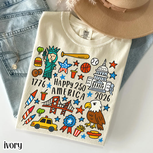 United States of America 250th Anniversary Comfort Colors Shirt Patriotic Vintage Flag 4th of July Tee 250 Years of Independence T-Shirt