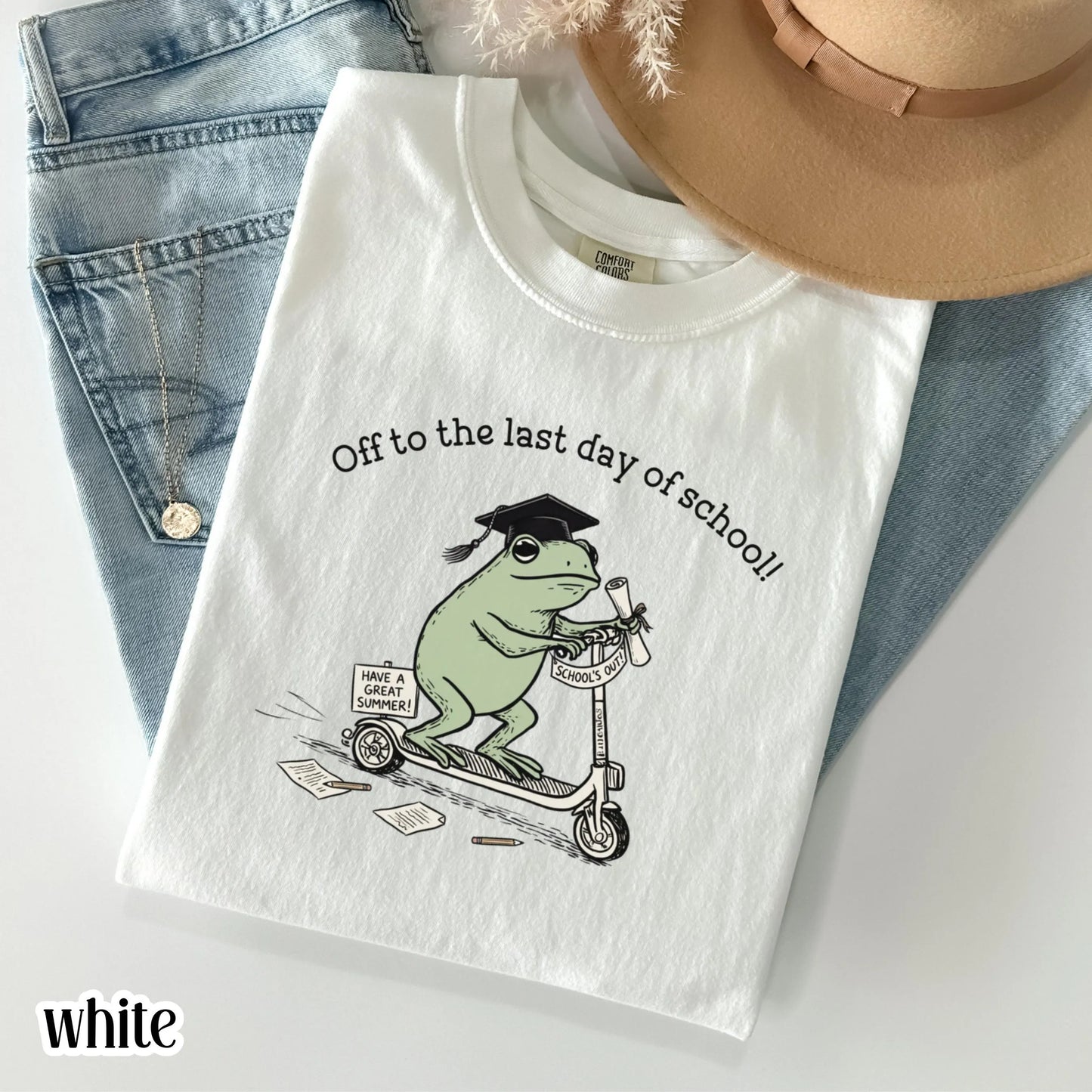 Last Day of School Teacher Comfort Colors Shirt Kindergarten Teacher Educator Tee Summer Break Teacher T-Shirt Funny Frog First Grade TShirt