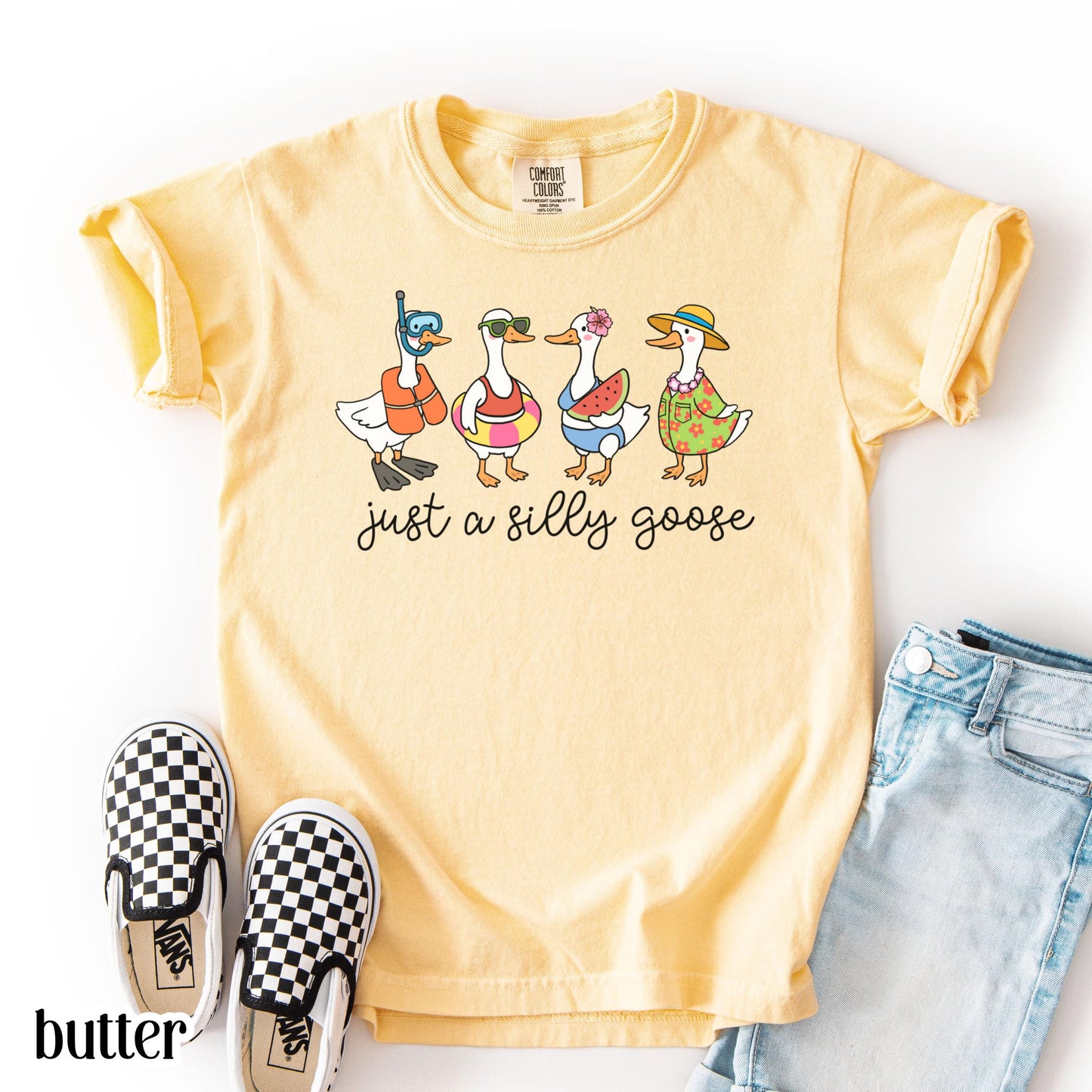 Summer Goose Youth Comfort Colors Shirt Silly Goose T-Shirt Last Day of School Summer T-Shirt Kids Funny Vacation Swimmer Cute Beach Duck