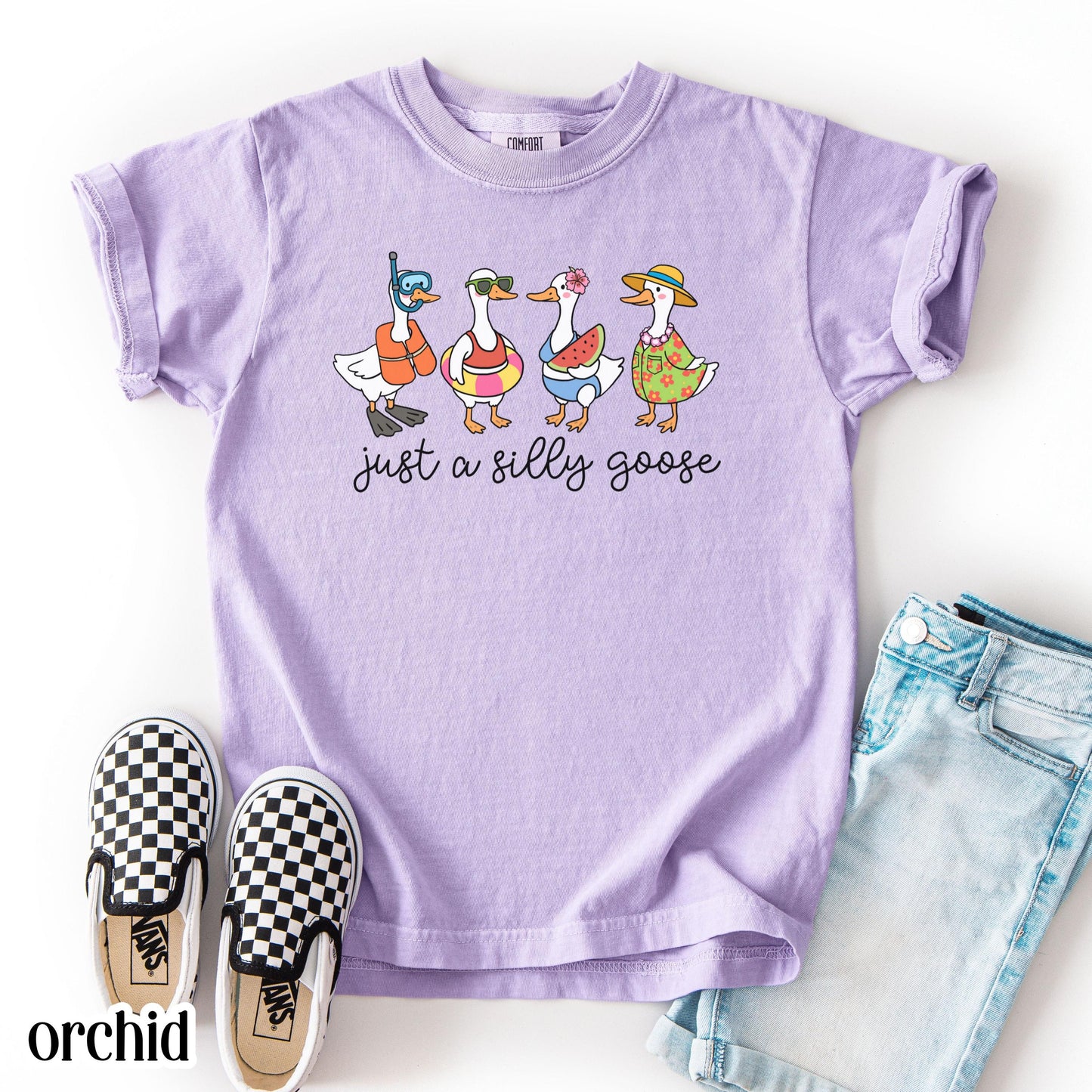 Summer Goose Youth Comfort Colors Shirt Silly Goose T-Shirt Last Day of School Summer T-Shirt Kids Funny Vacation Swimmer Cute Beach Duck