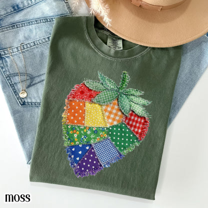 Comfort Colors Pride Shirt Faux Patchwork Gay TShirt LGBTQ Lesbian T-Shirt Inclusive Human Rights Trans Equality Fruity Strawberry Tee