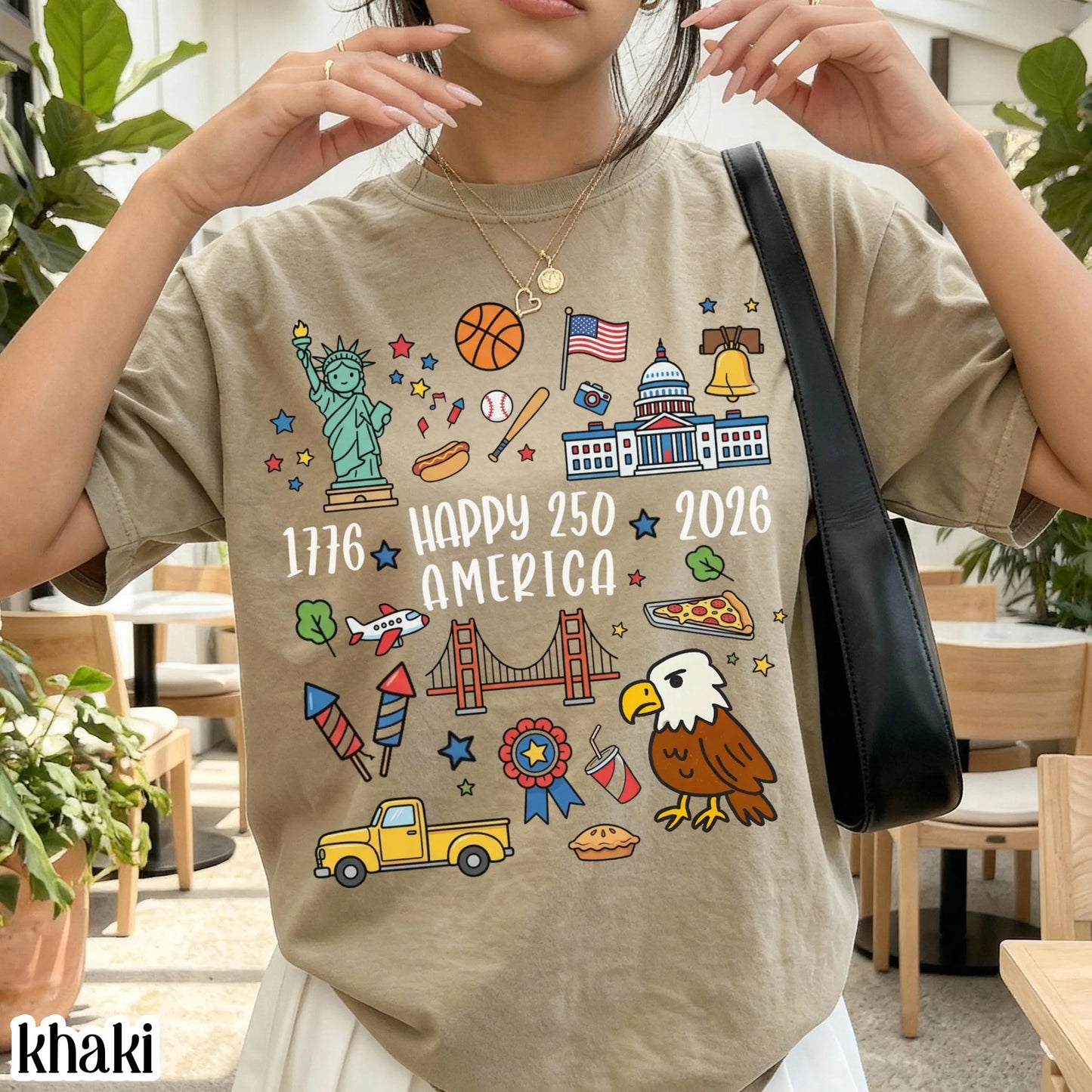 4th of July 250 America Comfort Colors Shirt Doodle Patriotic USA Icons Tee 1776  2026 250th Anniversary TShirt Fourth of July T-Shirt
