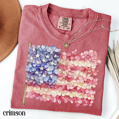 Comfort Colors 4th of July Shirt, USA Shirt, Fourth of July Shirt, American Flag Shirt, Classic USA Shirt, Floral Shirt, Hydrangea Shirt