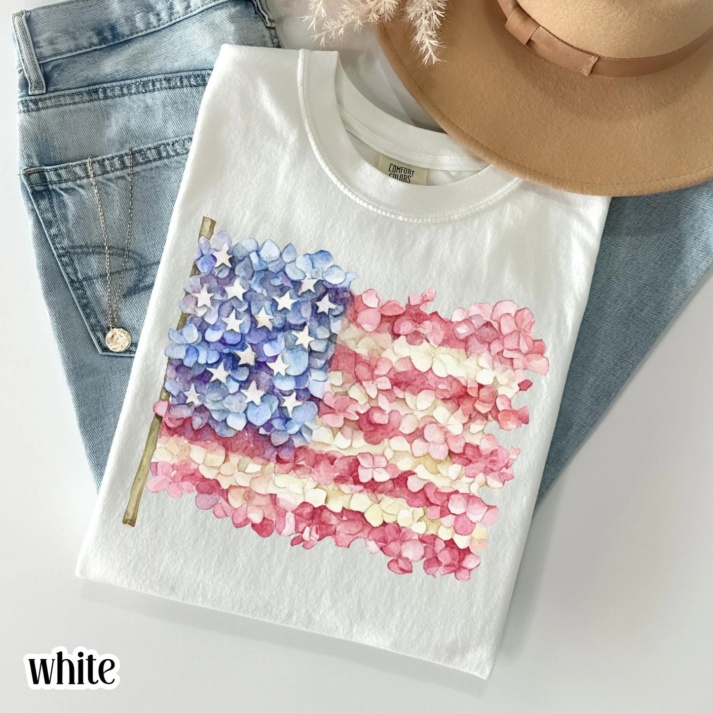 Comfort Colors 4th of July Shirt, USA Shirt, Fourth of July Shirt, American Flag Shirt, Classic USA Shirt, Floral Shirt, Hydrangea Shirt