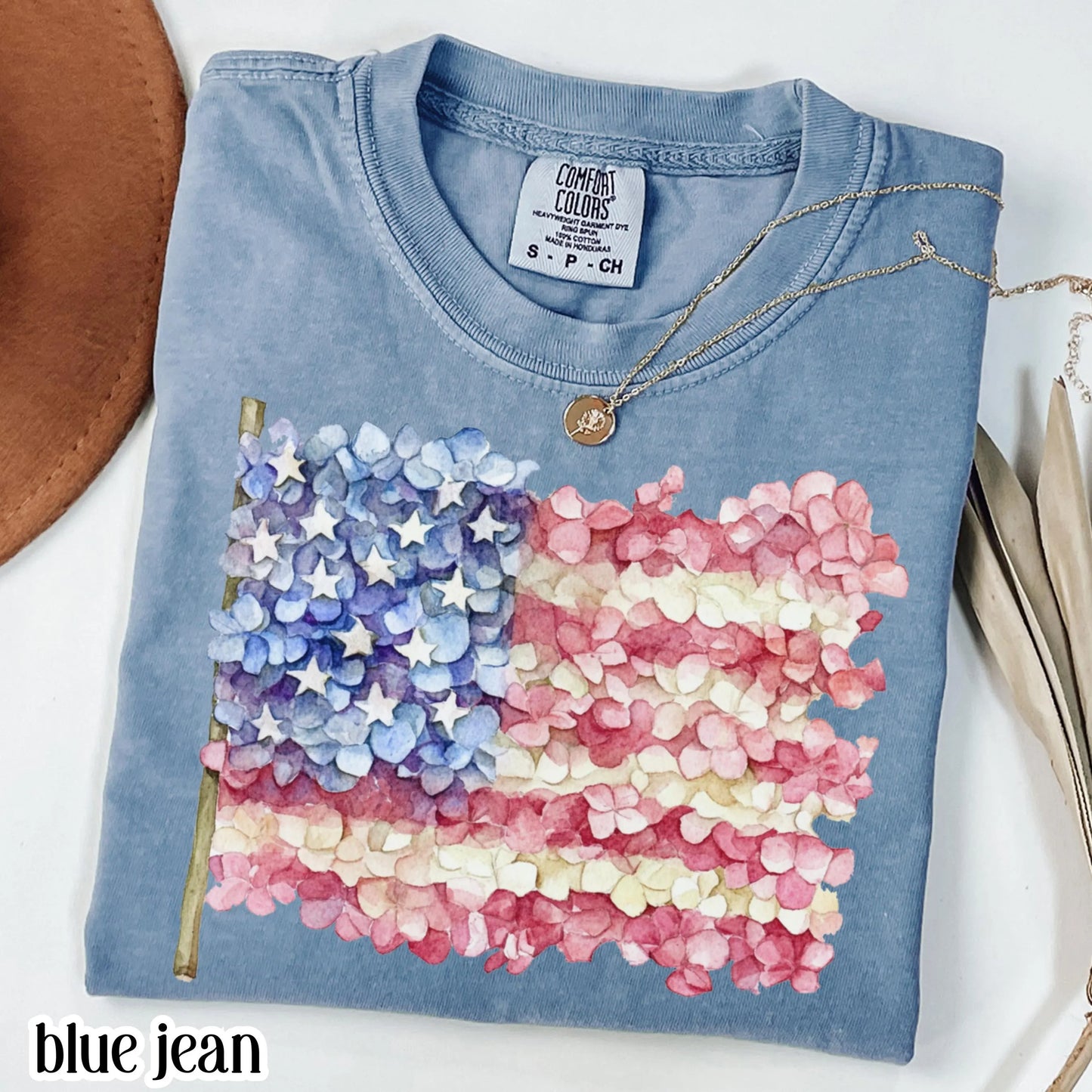 Comfort Colors 4th of July Shirt, USA Shirt, Fourth of July Shirt, American Flag Shirt, Classic USA Shirt, Floral Shirt, Hydrangea Shirt