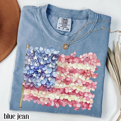 Comfort Colors 4th of July Shirt, USA Shirt, Fourth of July Shirt, American Flag Shirt, Classic USA Shirt, Floral Shirt, Hydrangea Shirt
