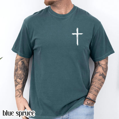 Mens Christian Comfort Colors Shirt Cast All Your Cares Lord 1 Peter 5:7 Nature River Fishing Boat Tee Faith Bible Verse Religious T-Shirt