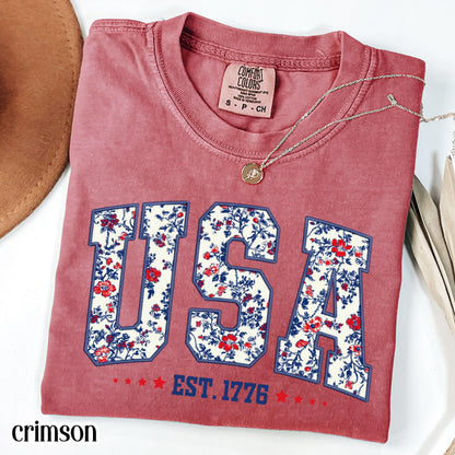 Comfort Colors 4th of July Shirt, USA Shirt, Fourth of July Shirt, American Flag Shirt, American Citizen Shirt, Floral United States Shirt