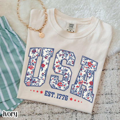 Comfort Colors 4th of July Shirt, USA Shirt, Fourth of July Shirt, American Flag Shirt, American Citizen Shirt, Floral United States Shirt