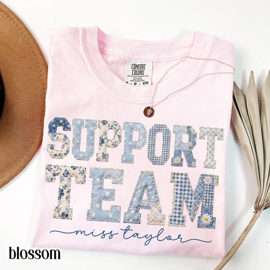 Support Team Comfort Colors® Shirt Staff Dream Team Teacher Tee Custom School Name Matching Group T-Shirt Faux Patchwork Back to School