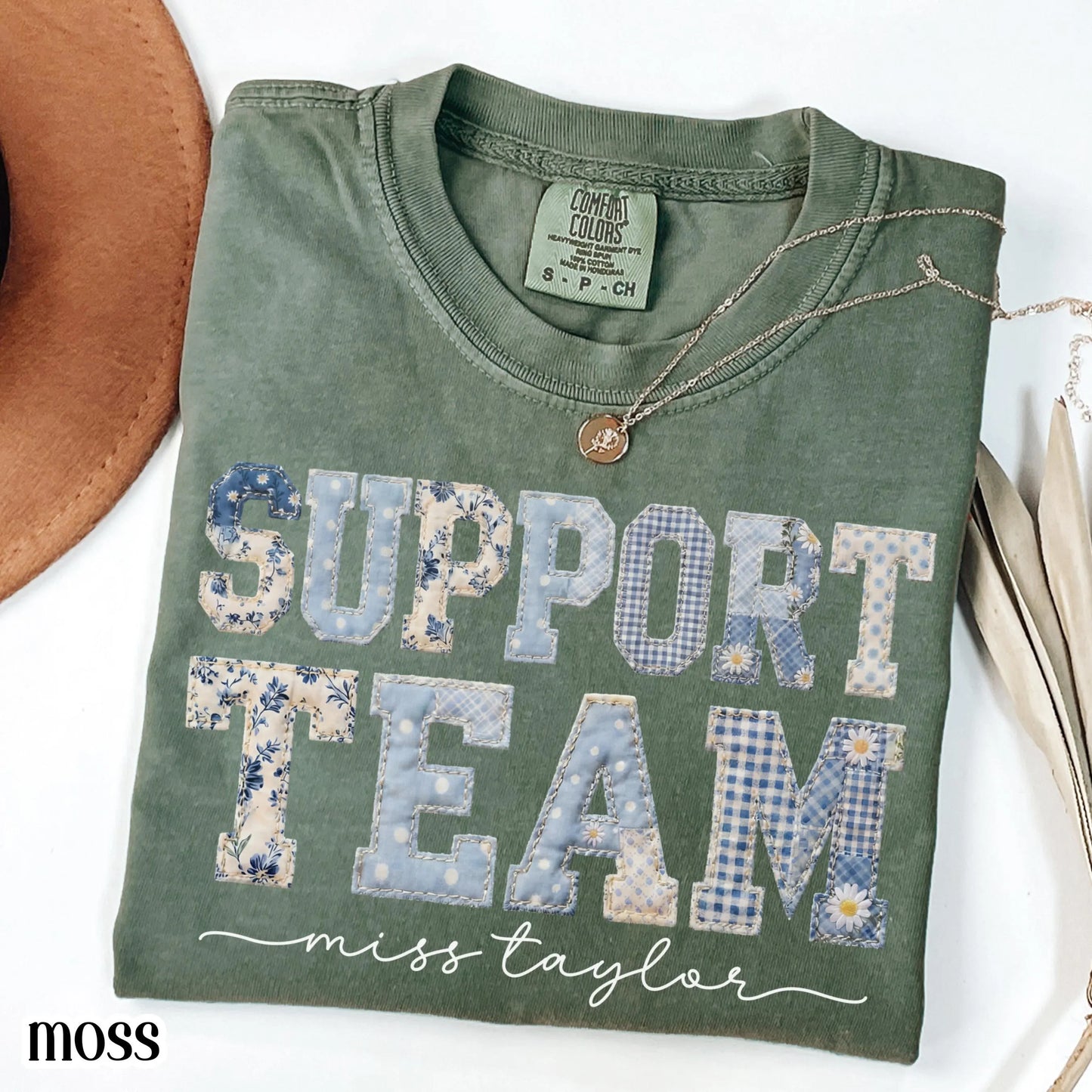 Support Team Comfort Colors® Shirt Staff Dream Team Teacher Tee Custom School Name Matching Group T-Shirt Faux Patchwork Back to School