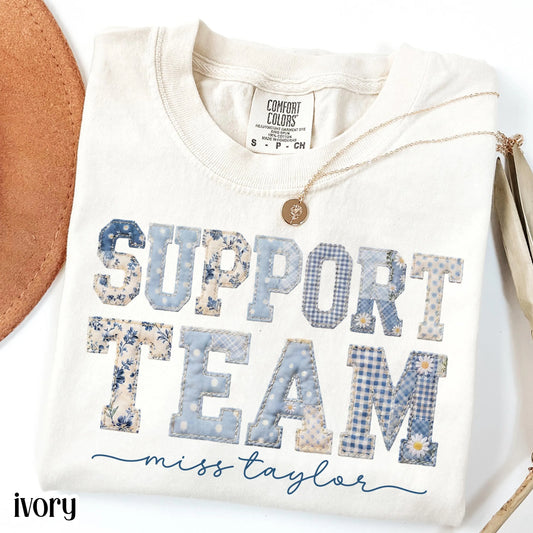 Support Team Comfort Colors® Shirt Staff Dream Team Teacher Tee Custom School Name Matching Group T-Shirt Faux Patchwork Back to School