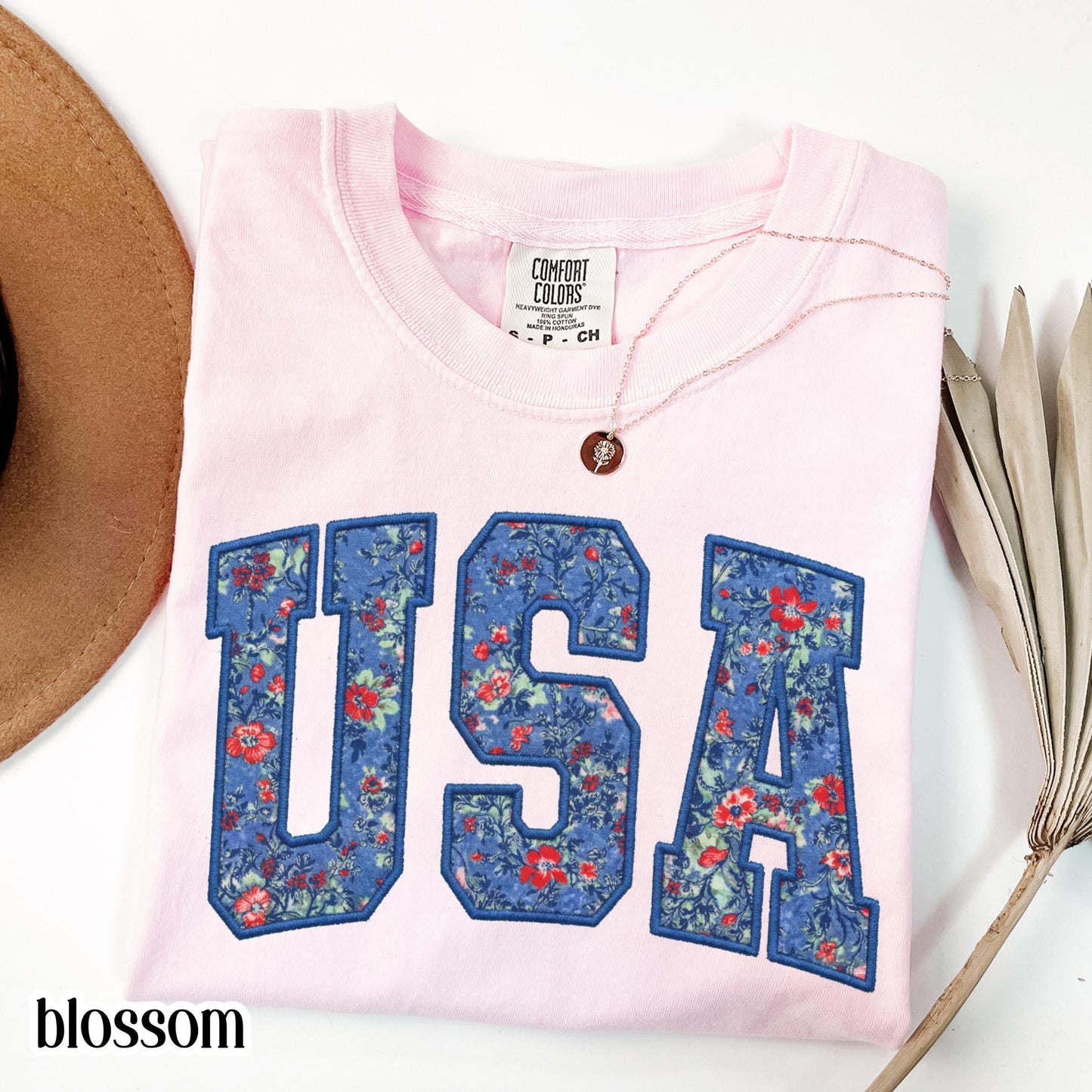 USA Comfort Colors Shirt 4th of July Fourth of July America Anniversary T-Shirt American Floral Faux Patchwork United States Party Outfit