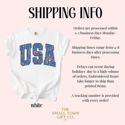 USA Comfort Colors Shirt 4th of July Fourth of July America Anniversary T-Shirt American Floral Faux Patchwork United States Party Outfit