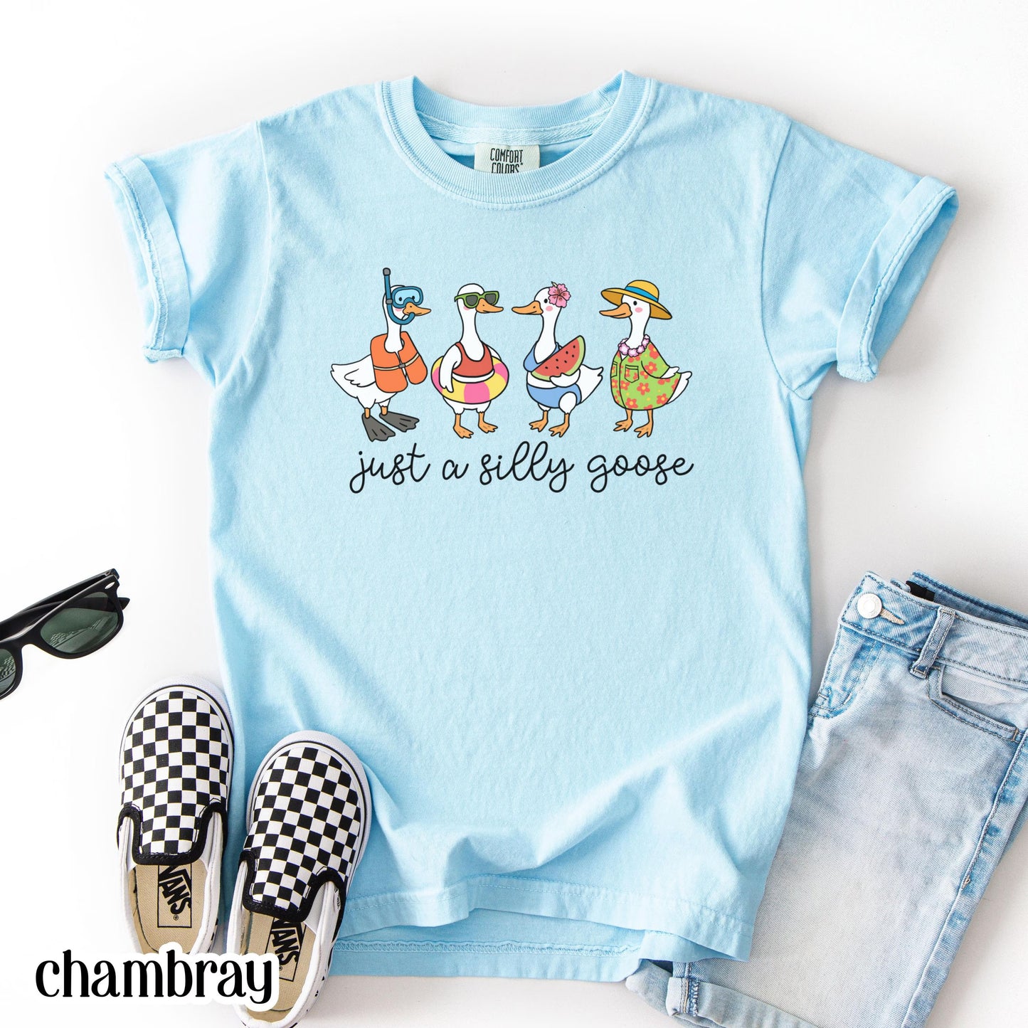 Summer Goose Youth Comfort Colors Shirt Silly Goose T-Shirt Last Day of School Summer T-Shirt Kids Funny Vacation Swimmer Cute Beach Duck