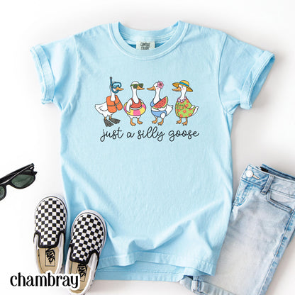 Summer Goose Youth Comfort Colors Shirt Silly Goose T-Shirt Last Day of School Summer T-Shirt Kids Funny Vacation Swimmer Cute Beach Duck