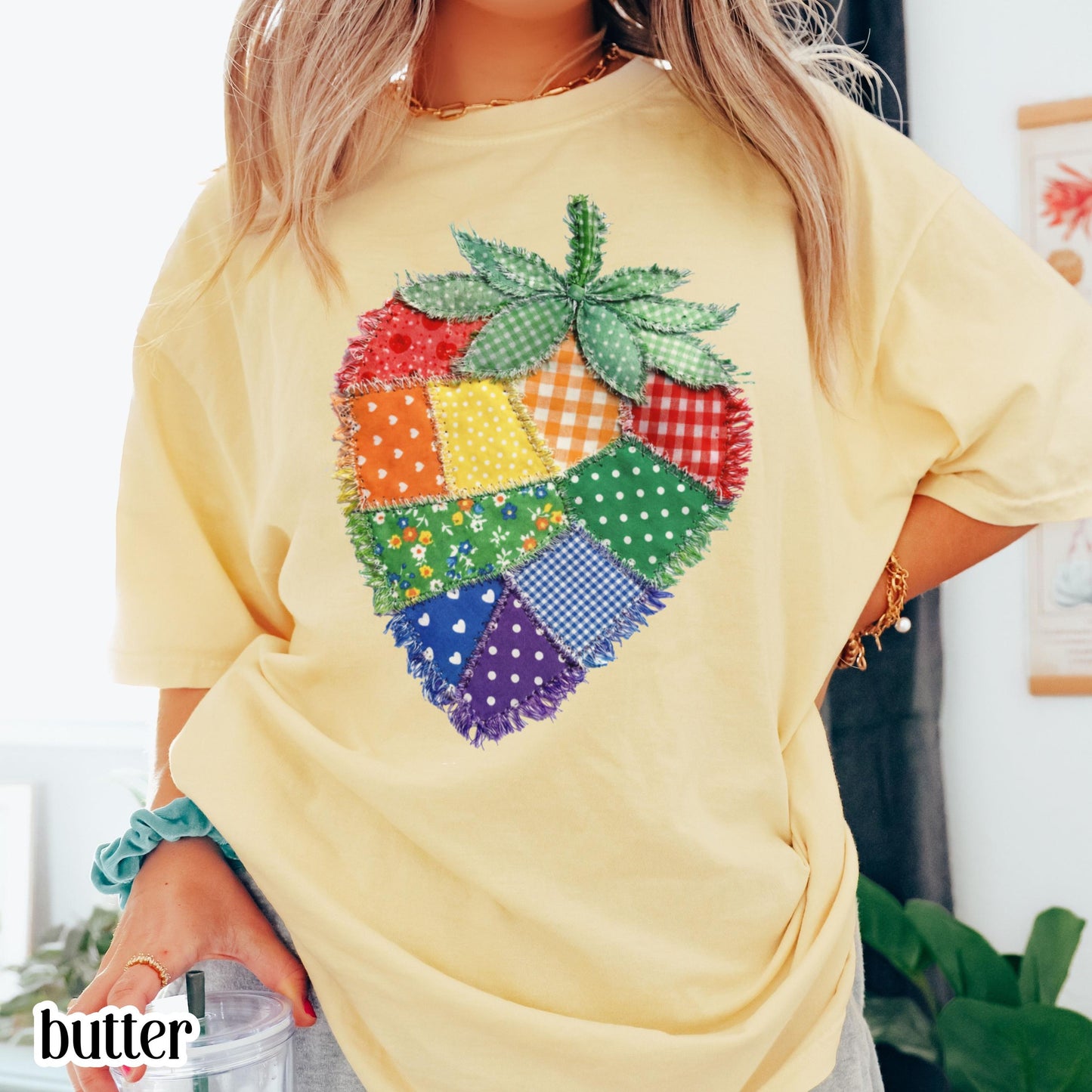 Comfort Colors Pride Shirt Faux Patchwork Gay TShirt LGBTQ Lesbian T-Shirt Inclusive Human Rights Trans Equality Fruity Strawberry Tee