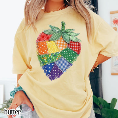 Comfort Colors Pride Shirt Faux Patchwork Gay TShirt LGBTQ Lesbian T-Shirt Inclusive Human Rights Trans Equality Fruity Strawberry Tee