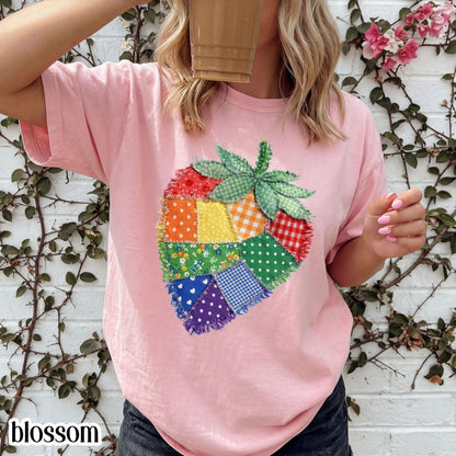 Comfort Colors Pride Shirt Faux Patchwork Gay TShirt LGBTQ Lesbian T-Shirt Inclusive Human Rights Trans Equality Fruity Strawberry Tee