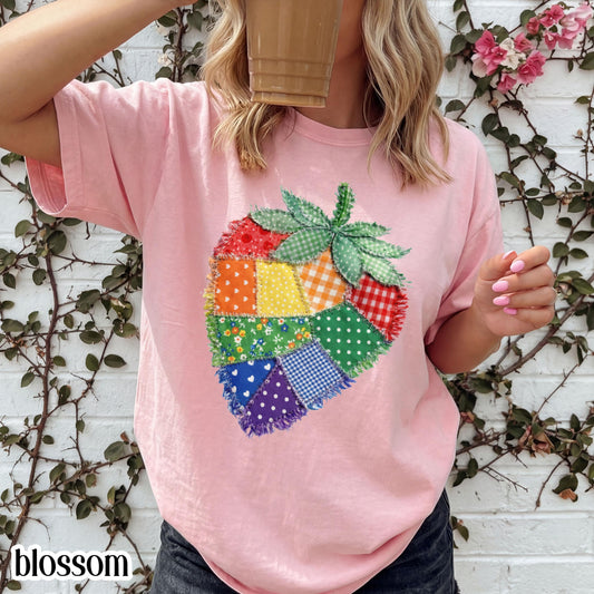 Comfort Colors Pride Shirt Faux Patchwork Gay TShirt LGBTQ Lesbian T-Shirt Inclusive Human Rights Trans Equality Fruity Strawberry Tee