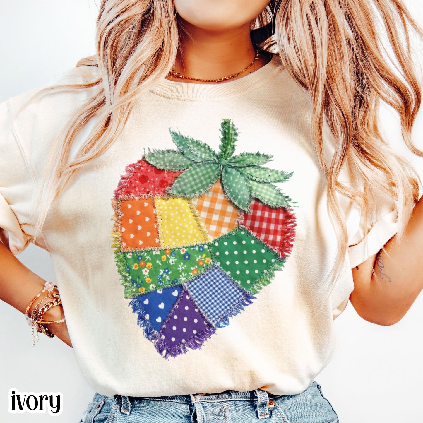 Comfort Colors Pride Shirt Faux Patchwork Gay TShirt LGBTQ Lesbian T-Shirt Inclusive Human Rights Trans Equality Fruity Strawberry Tee
