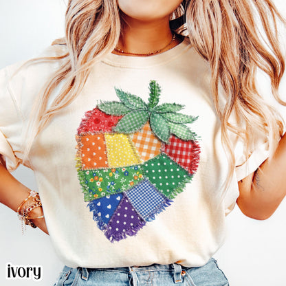 Comfort Colors Pride Shirt Faux Patchwork Gay TShirt LGBTQ Lesbian T-Shirt Inclusive Human Rights Trans Equality Fruity Strawberry Tee