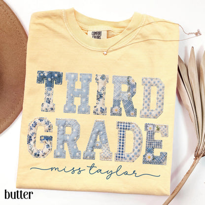 Third Grade Comfort Colors® Shirt 3rd Grade Dream Team Teacher Tee Custom School Name Matching Group T-Shirt Faux Patchwork Back to School