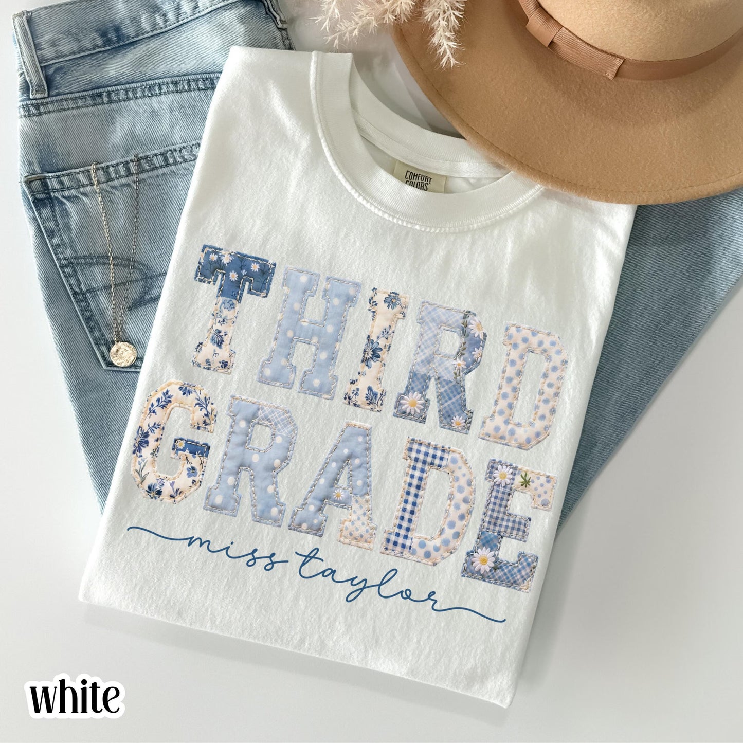 Third Grade Comfort Colors® Shirt 3rd Grade Dream Team Teacher Tee Custom School Name Matching Group T-Shirt Faux Patchwork Back to School