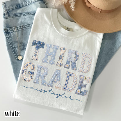 Third Grade Comfort Colors® Shirt 3rd Grade Dream Team Teacher Tee Custom School Name Matching Group T-Shirt Faux Patchwork Back to School