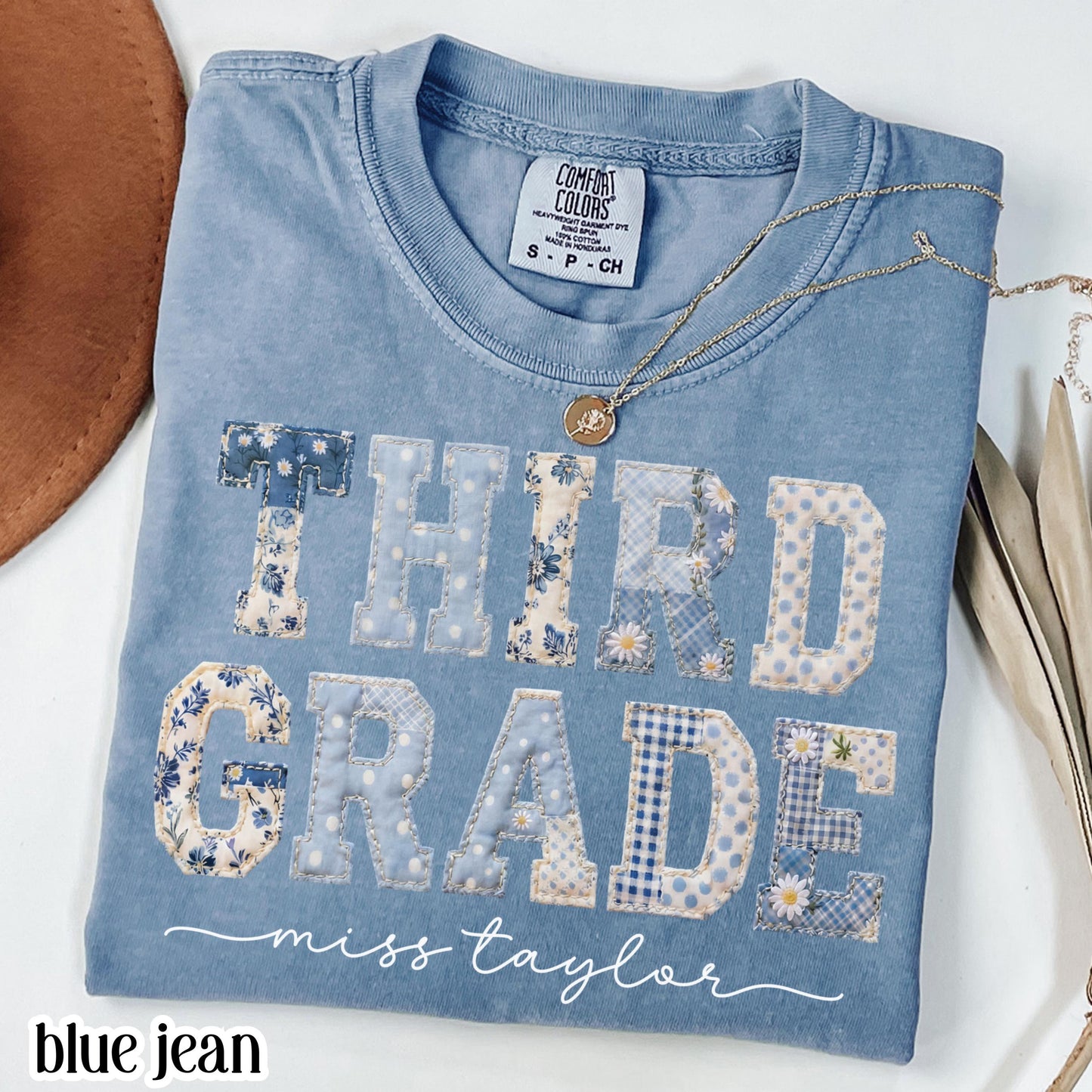 Third Grade Comfort Colors® Shirt 3rd Grade Dream Team Teacher Tee Custom School Name Matching Group T-Shirt Faux Patchwork Back to School