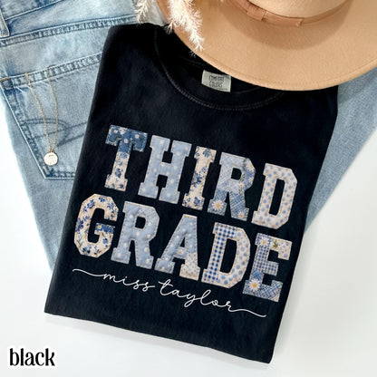 Third Grade Comfort Colors® Shirt 3rd Grade Dream Team Teacher Tee Custom School Name Matching Group T-Shirt Faux Patchwork Back to School