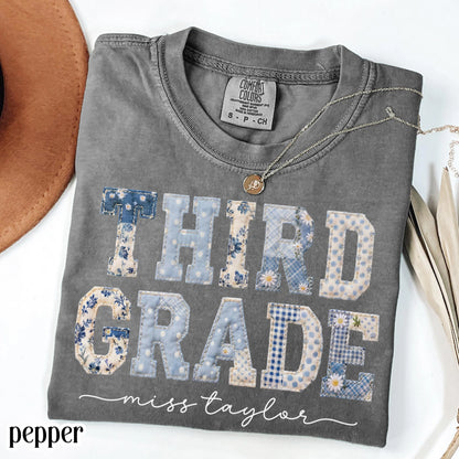 Third Grade Comfort Colors® Shirt 3rd Grade Dream Team Teacher Tee Custom School Name Matching Group T-Shirt Faux Patchwork Back to School