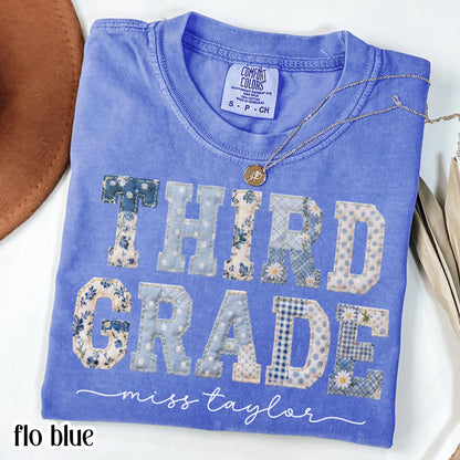 Third Grade Comfort Colors® Shirt 3rd Grade Dream Team Teacher Tee Custom School Name Matching Group T-Shirt Faux Patchwork Back to School