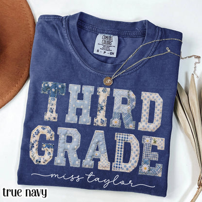Third Grade Comfort Colors® Shirt 3rd Grade Dream Team Teacher Tee Custom School Name Matching Group T-Shirt Faux Patchwork Back to School