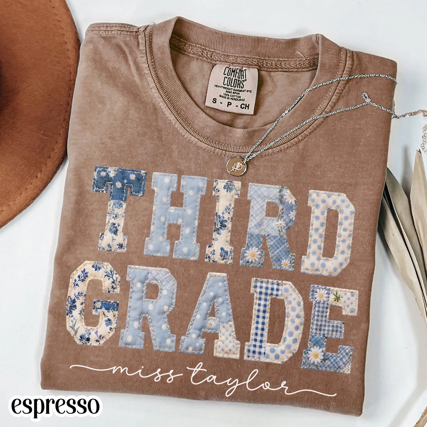 Third Grade Comfort Colors® Shirt 3rd Grade Dream Team Teacher Tee Custom School Name Matching Group T-Shirt Faux Patchwork Back to School