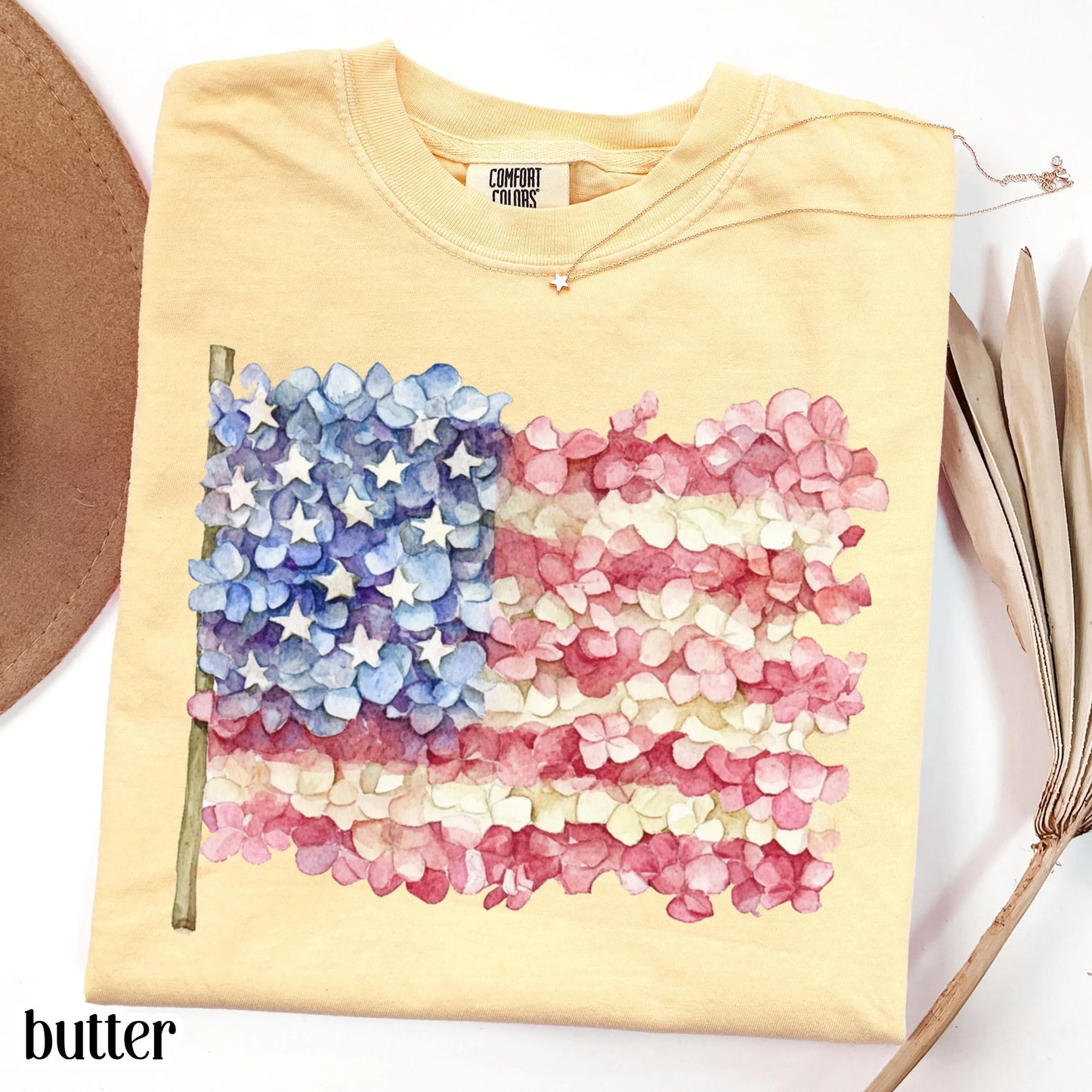 Comfort Colors 4th of July Shirt, USA Shirt, Fourth of July Shirt, American Flag Shirt, Classic USA Shirt, Floral Shirt, Hydrangea Shirt