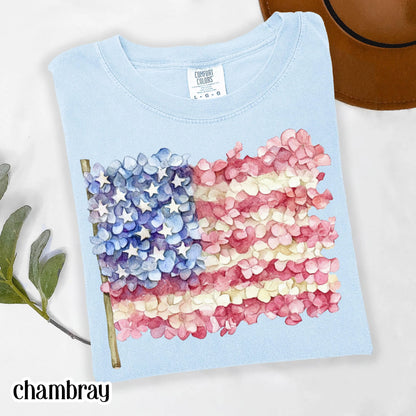 Comfort Colors 4th of July Shirt, USA Shirt, Fourth of July Shirt, American Flag Shirt, Classic USA Shirt, Floral Shirt, Hydrangea Shirt