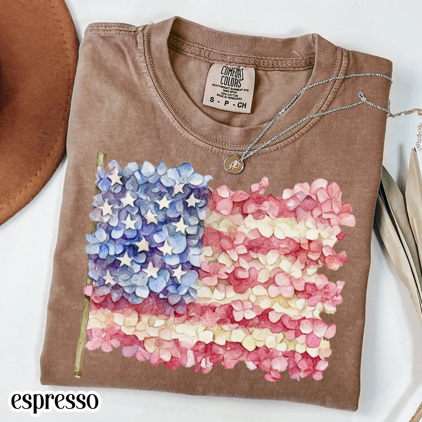 Comfort Colors 4th of July Shirt, USA Shirt, Fourth of July Shirt, American Flag Shirt, Classic USA Shirt, Floral Shirt, Hydrangea Shirt