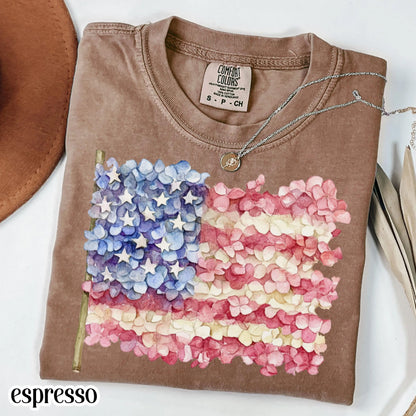 Comfort Colors 4th of July Shirt, USA Shirt, Fourth of July Shirt, American Flag Shirt, Classic USA Shirt, Floral Shirt, Hydrangea Shirt