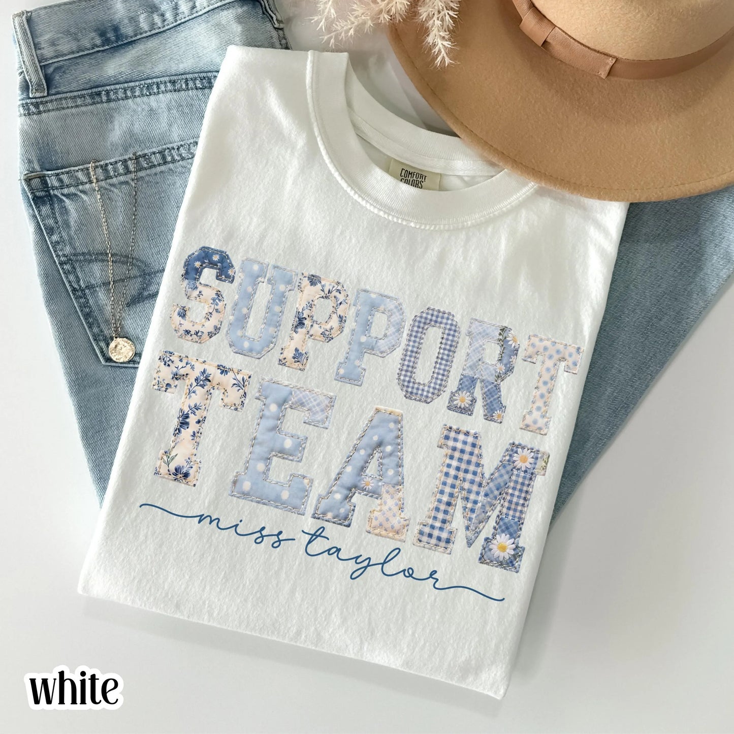 Support Team Comfort Colors® Shirt Staff Dream Team Teacher Tee Custom School Name Matching Group T-Shirt Faux Patchwork Back to School