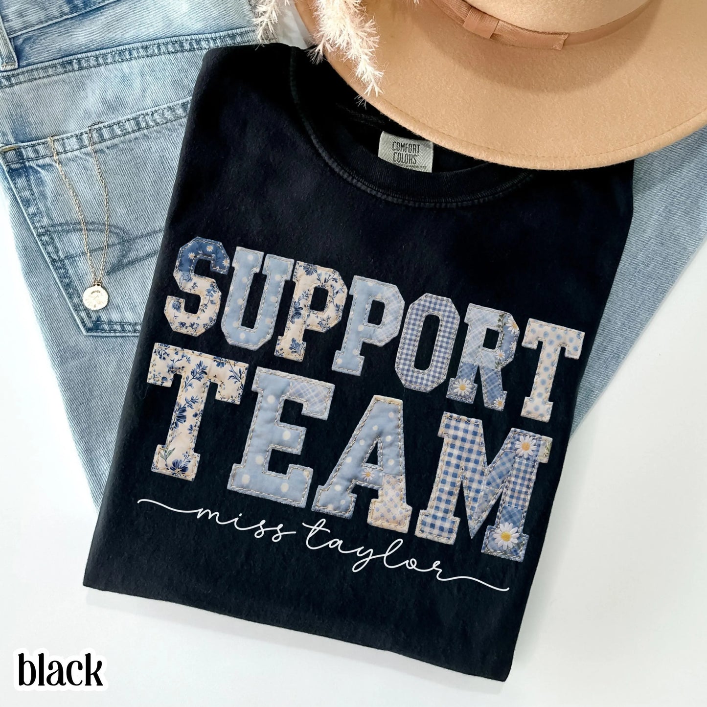 Support Team Comfort Colors® Shirt Staff Dream Team Teacher Tee Custom School Name Matching Group T-Shirt Faux Patchwork Back to School