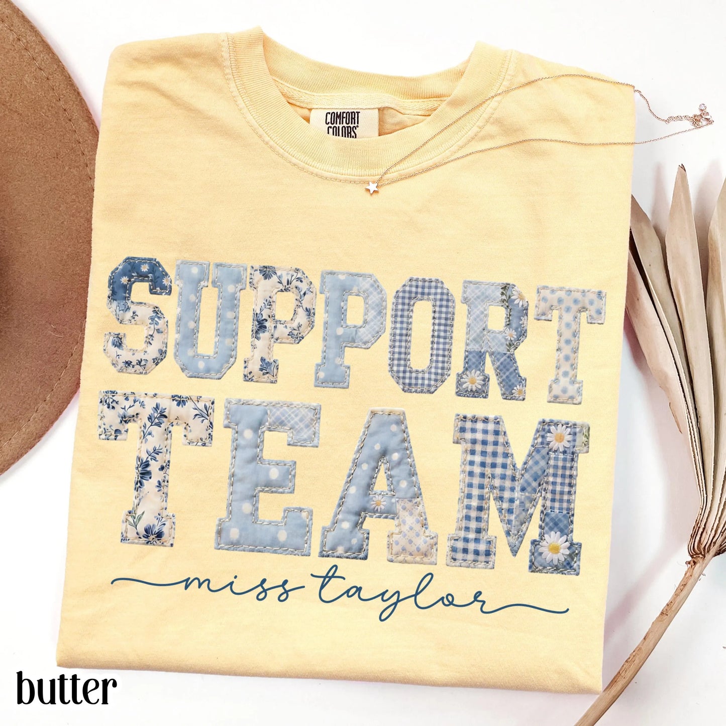 Support Team Comfort Colors® Shirt Staff Dream Team Teacher Tee Custom School Name Matching Group T-Shirt Faux Patchwork Back to School